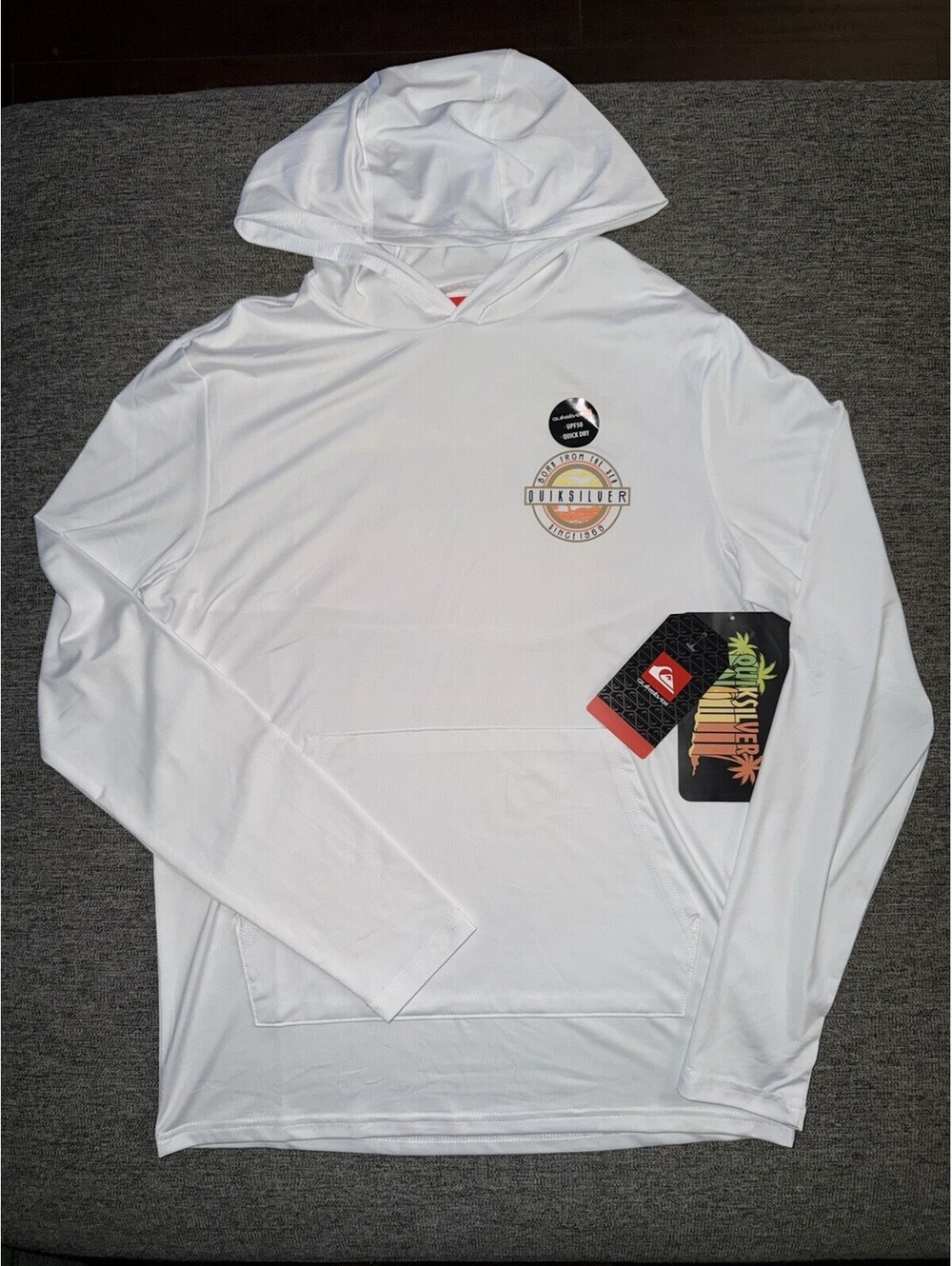 Quicksilver Men’s Small Performance UPF50 Quick Dry Water Hoodie White New $70